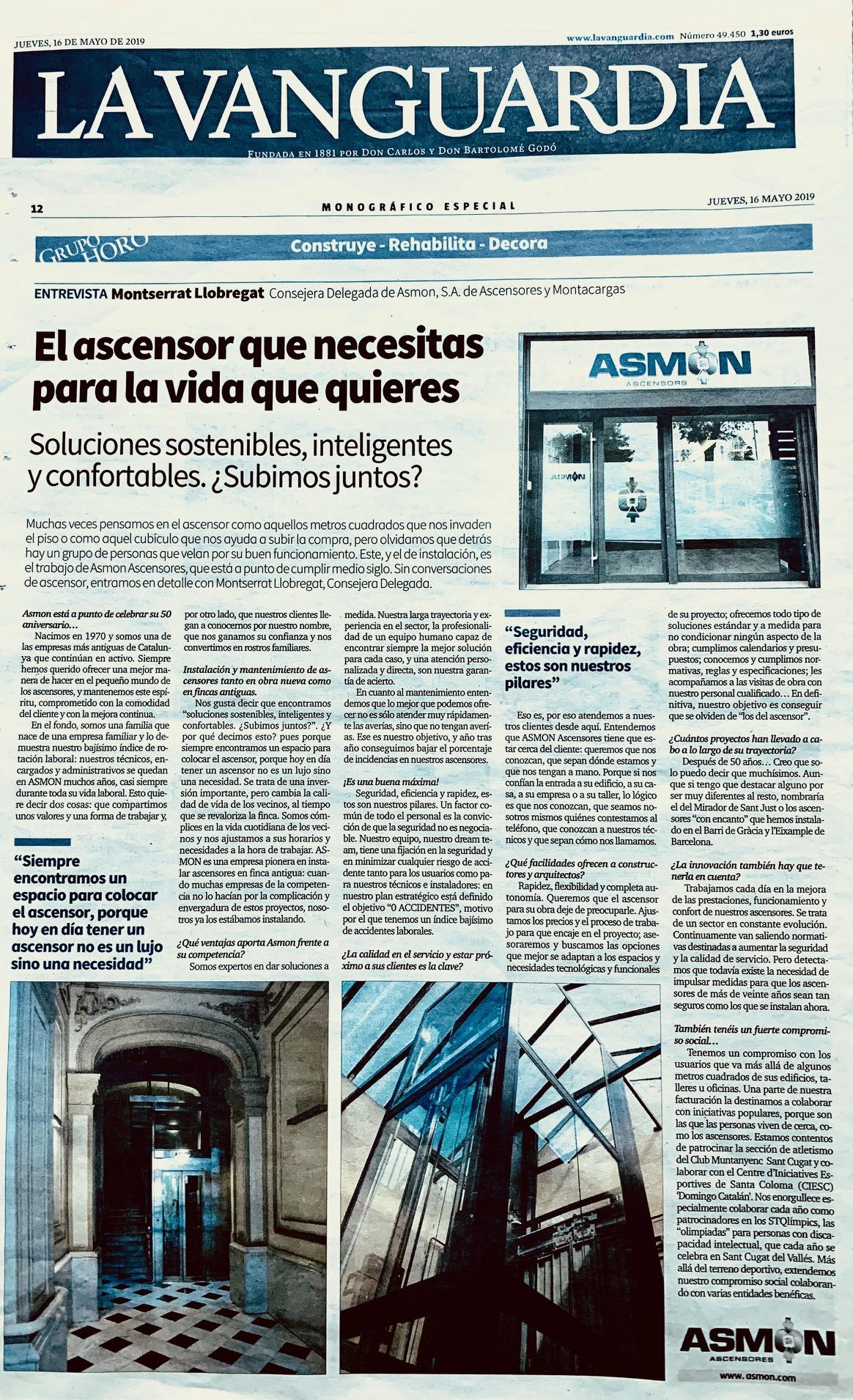 Entrevista a ASMON, S.A. en La vanguardia